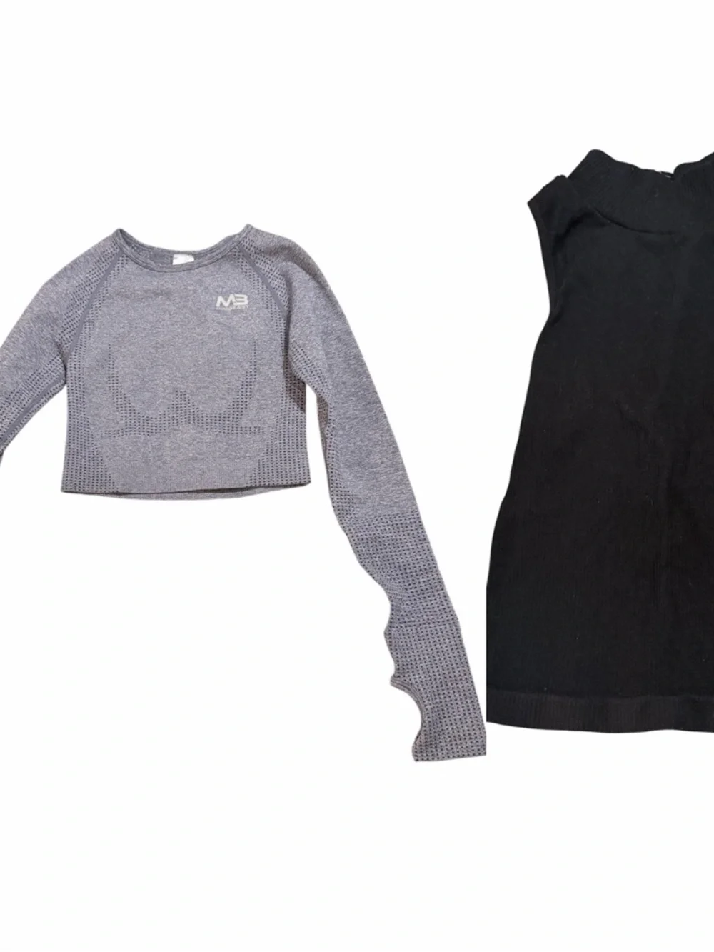 Bundle Seamless Heather‎ Gray Long-Sleeve Crop Top Workout sleeveless ribbed top